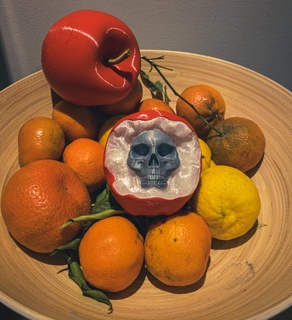 poison apple Art 3d printing sculpture skull art biting effect multicolor customizable design unique gift idea macabre decorative object intricate details realistic texture creative expression personalization unconventional high-quality print eye-cat 3d print model - Mito3D