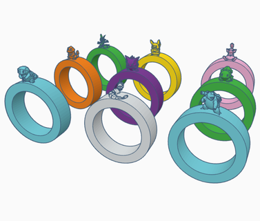 pok mon Ring Pokémon Schmuck bulbizarr Carapuce Pikachu Ektoplasma frei spritzen charmander miauen Salameche 3d print model - Mito3D