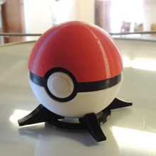 pokeball button-release lid game cosplay hinged hollow latch pokemon pushbutton sphere stand toy 3d print model - Mito3D