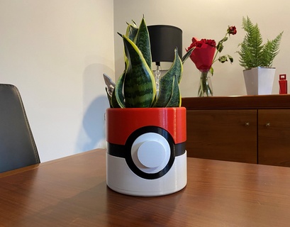 pokeball pot cover cylinder small pokemon flower home 3d print model - Mito3D