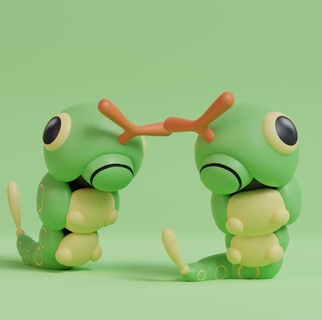 pokemon - caterpie 2 poses pre supported pikachu ash pokeball toy home popular eevee printing dog anime manga collectible charizard metapo butterfree flexi 3d print model - Mito3D