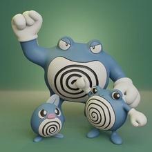 Pokémon poliwag poliwhirl poliwrath 2 poses 3d print model - Mito3D