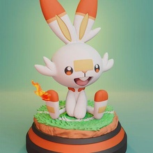 pokemon - scorbunny figure art pikachu raboot cinderace fire starter galar pokeball toy collectible print rabbit 3d print model - Mito3D
