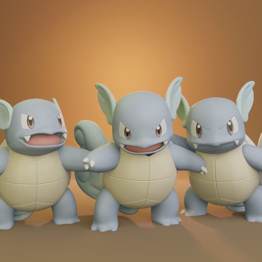 Pokémon wartortle 3 pose Jeu Pikachu cendre manga anime gicler blastoise l'eau entrée kanto jouet impression art collectionner pokeball 3D print model - Mito3D