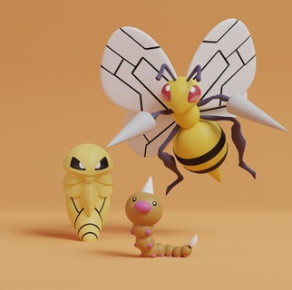 Pokémon Aspicot kakuna beedrill 2 pose Pikachu cendre pokeball jouet Accueil maison populaire Évoli impression chien anime manga collectionner charizard 3d print model - Mito3D