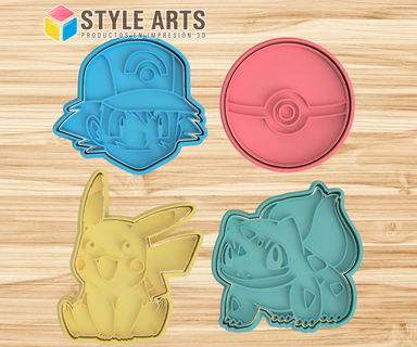 Pokémon Asche Pikachu Plätzchen Cutter Kit Kekse Schneiden Stempel Massen Porzellan Fondant Satoshi 3d print model - Mito3D