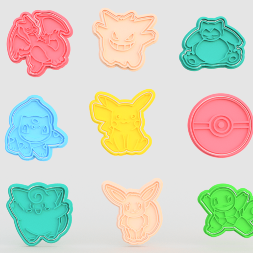 pokemon cookie cutter set di 9 casa frese cithen cucinare i timbro 3D print model - Mito3D