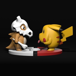 pokemon cubone vs Pikachu gracioso escena batalla ceniza 3d impresión anime juguete figura coleccionables estatua colección pokémonart 3d print model - Mito3D