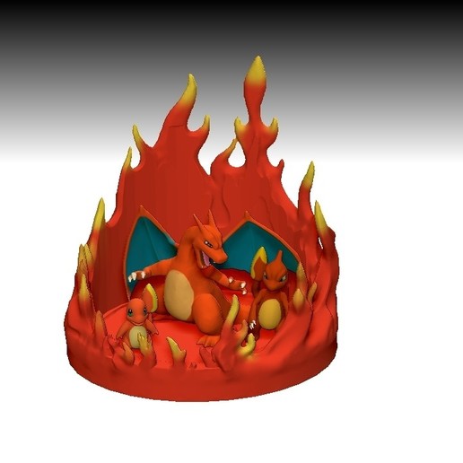 pokemon diorama gioco video nintendo charmander charmaleoncharizar giocattolo scena drago fuoco 3D print model - Mito3D