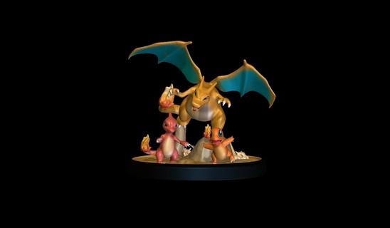 pokemon diorama 004-005-006 toys high poly detailed rpgs ttrpg 3d print model - Mito3D
