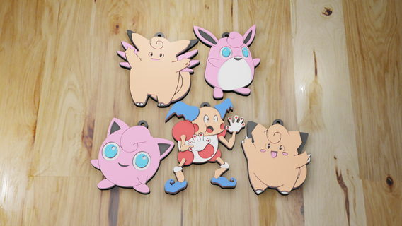 pokemon fairy keychain pack 5 keychains Jewelry clefairy clefable jigglypuff wigglytuff mr mime 3d print model - Mito3D