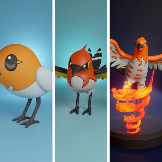 Pokémon fletchling evolução pacote 3D print model - Mito3D