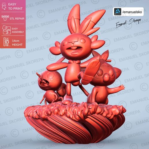 pokemon galar-statue Spiel jannie grookey Edel Kombüse nintendo 8 generation stl print 3d 3D print model - Mito3D