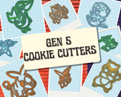 pokemon gen 5 cookie cutter set anime manga pocket monsters bakery baking stamp food black white 3d print model - Mito3D