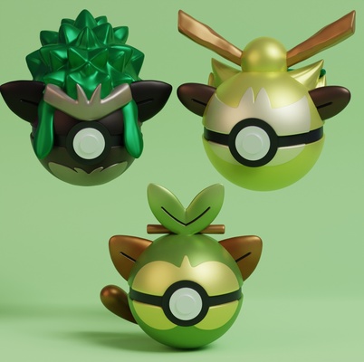 pokémon grookey thwackey rillaboom pokeball jeu pikachu jouet art collectionner manga ventilateur imprimable impression populaire anime cendre évoli miauler mewtwo légendaire 3d print model - Mito3D