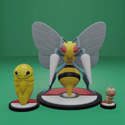 pokemon no 013-015 weedle kakuna beedrill art beedle cocoon spear bug poison 3d art toy popular print printable ash pokeball anime manga 3d print model - Mito3D
