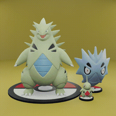 pokemon no 246-248 larvitar pupitar tyranitar art yogiras sanagiras bangiras rock ground dark 3d art toy popular print printable ash pokeball anime manga 3d print model - Mito3D