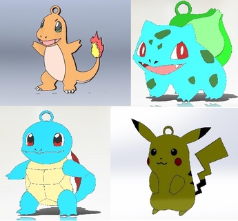 pokemon pika hu charmander bullbasour squirtle team 4 n 1 pikachu ash pokeball nintendd pokemongo 3d print model - Mito3D