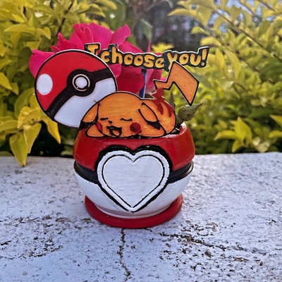 pokemon pokeball cuore fioriera regalo san valentino vaso anniversario compleanno pikachu 3d print model - Mito3D