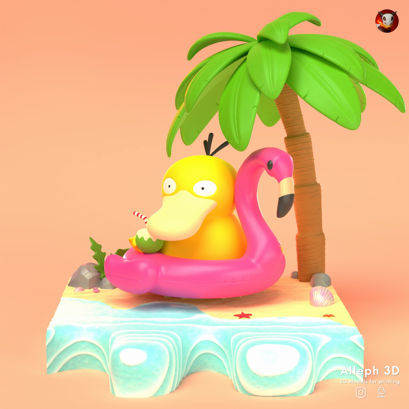 pokemon psyduck beach style diorama cuts pikachu ash pokeball toy home popular eevee printing dragon dog anime manga golduck free lotr game house vase 3D print model - Mito3D