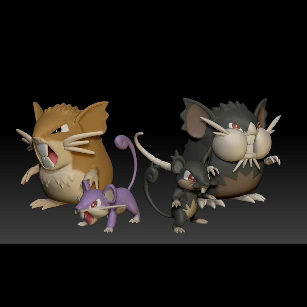 pokemon rattata raticate - alolan form included 3d print model toy figure art game pokemongo nintendo pokemonzukan games toys sculpture evolution alolanform 3D print model - Mito3D