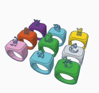 Pokémon Ring Schmuck bulbizarr Carapuce Pikachu Ektoplasma frei spritzen charmander miauen Salameche 3d print model - Mito3D