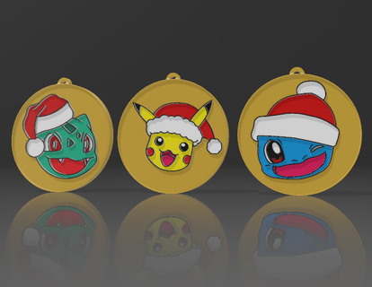 Pokémon sphères Noël arbre maison ornement cercle pikachi bulbasur gicler jouets peindre enfants caricature 3d print model - Mito3D