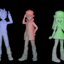Pokemon allenatore kanto trio arte figura statua video gioco videogiochi miniatura scultura fan art poli figurina rosso foglia verde 3d print model - Mito3D