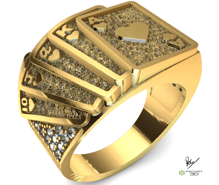 poker card ring gems texturing jewelry rings men printable men's diamond author's 3D print model - Mito3D
