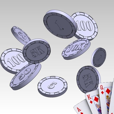 poker chips 1 5 10 50 100 500 1k 5k 10k Spiel Spiele drehen Fluss spielen flop euro US-Dollar - Händler Karten 3D print model - Mito3D