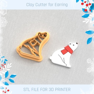 polar bear christmas polymer clay cutter tools earring stl jewelry cutters new year winter 3d print model - Mito3D