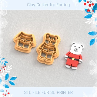 polar bear santa christmas polymer clay cutter tools earring stl jewelry cutters new year winter 3d print model - Mito3D