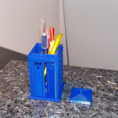 police box pencil holder tardis home police force stall whoa late potty 3D print model - Mito3D
