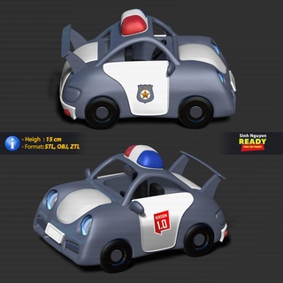 police car cartoon cartoon car police car 3dprint statue figure 3dprinting cute toy  3d print model - Mito3D