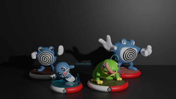 poliwag poliwhirl poliwrath politoed 3d print model frog fight water tadpole hypnosis monster pokemon pokedex pokeball ash pikachu eevee 3d print model - Mito3D