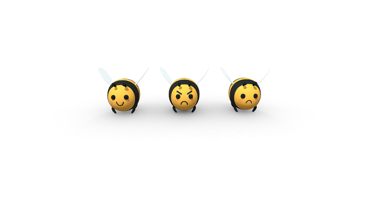 poly bee cartoon expressions - happy sad angry art 3d printable model set printing home decor education diy cults3d collectible 3d print model - Mito3D