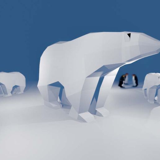 poly polar bear art animal poly polar bear statue figure  poly bear 3D print model - Mito3D