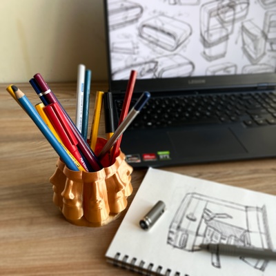 polyface pen stand - easter moai polyhead holder desk organizer pot vase 3d print model - Mito3D
