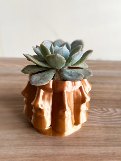 polyface pentola pasqua moai polyhead vaso fioriera scrivania fiore cactus arredamento 3d print model - Mito3D