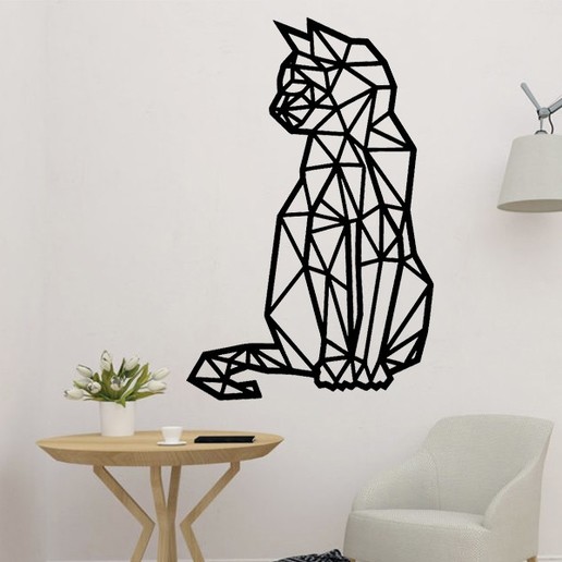 polygonal cat 2d decor art wall decoration 3d panel 3D print model - Mito3D