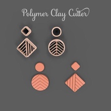 polymer clay cutter 2 designs - 7 sizes earrings jewelry design geometric square circle lines 3d print model - Mito3D