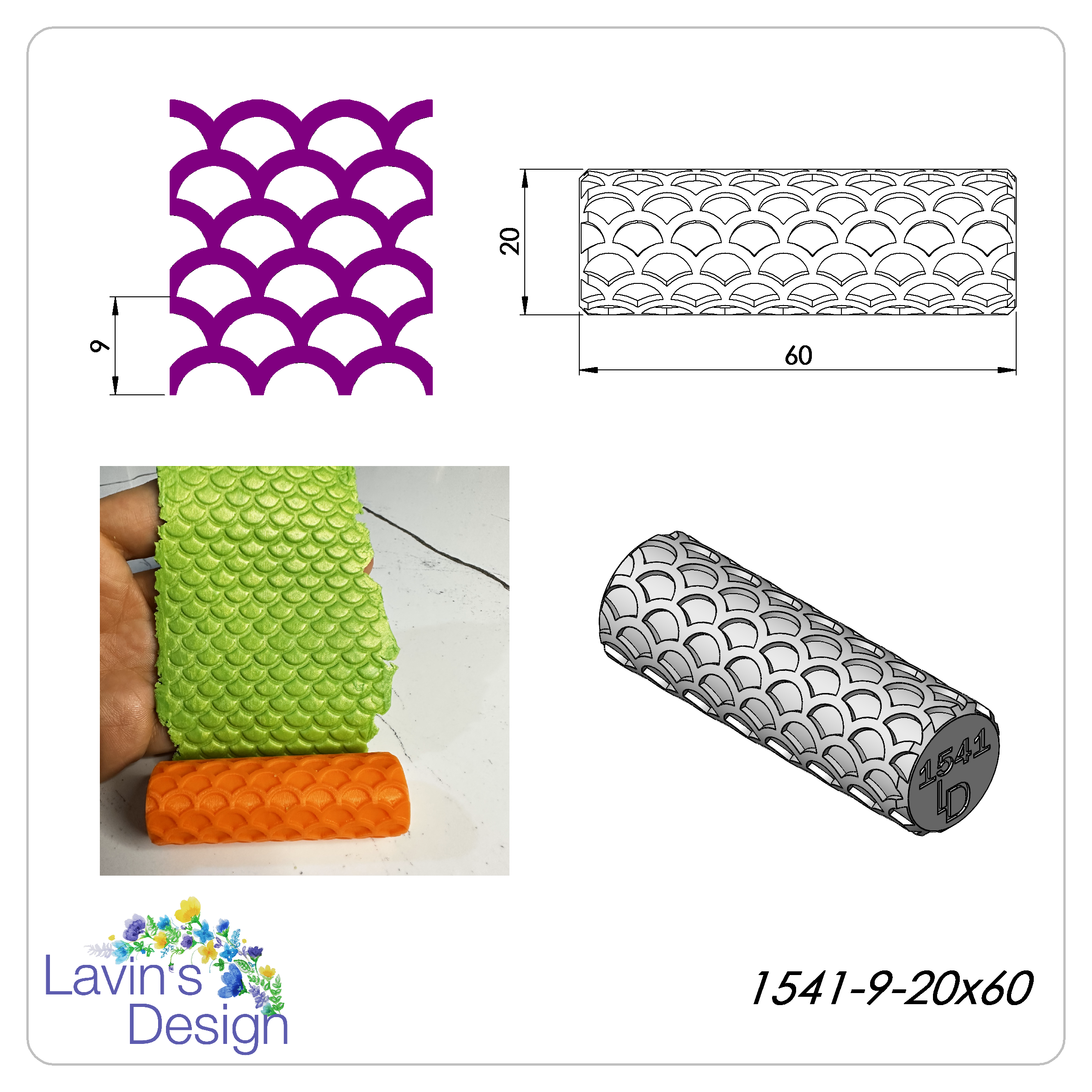 polymer clay texture roller mini led1541-9-20x60 tool 3D print model - Mito3D