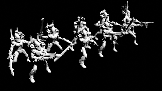 poncey space elf infantry choppers warhammer 40k eldar aeldari elves guardian guardians storm chainsword 3d print model - Mito3D