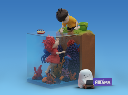ponyo diorama carina ghibli anime film Hirama giocattolo regalo coppia amore epossidica resina sla miniatura figura scultura 3d print model - Mito3D