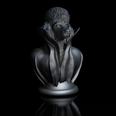 poodle-with-collar cape on pedestal dog poodle sculpture highpolygon 3d 3dmodel design queisser qu3d gift animal model print 3d print model - Mito3D