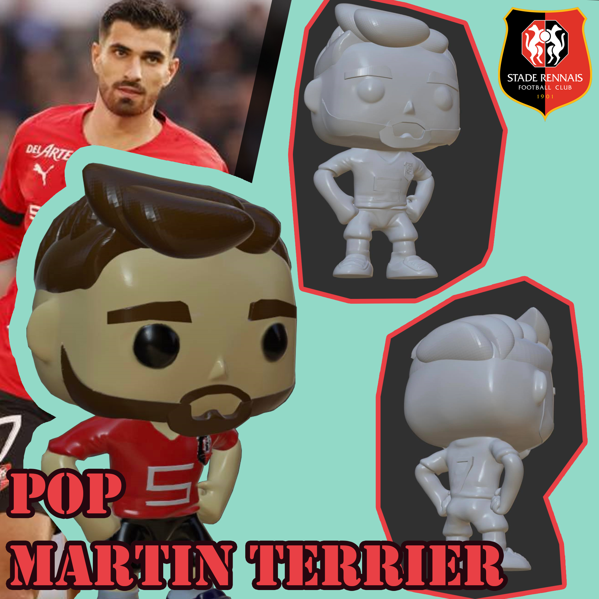 popular martín terrier estadio rennes fútbol rennes globo figurilla estilo reno 3D print model - Mito3D