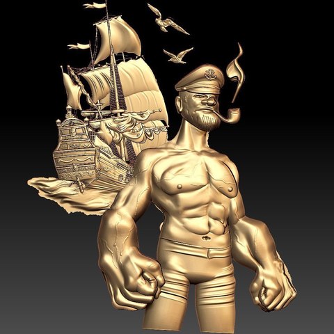 popeye il capitano della nave di cnc arte 3D print model - Mito3D