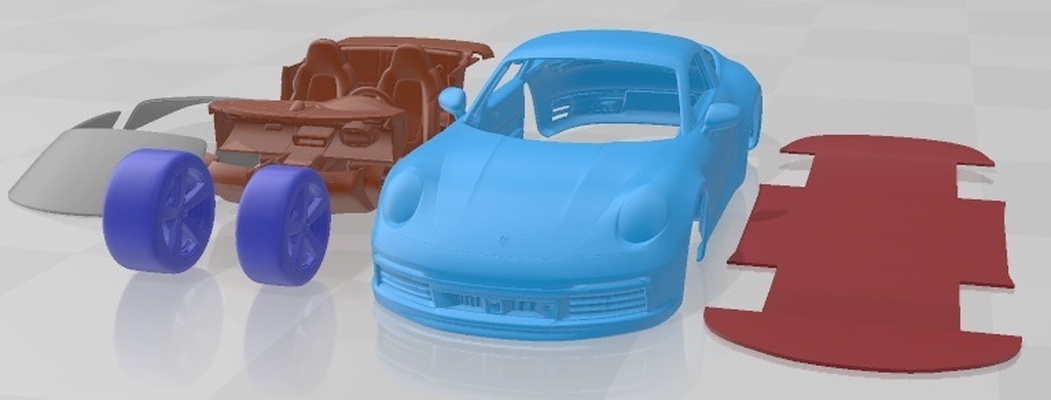 porsche 911 targa 2021 yazdırılabilir araba yuva ölçülü tamiya rc miniz hobi mikro döküm 3d print model - Mito3D