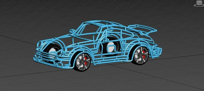 porsche 911 estructura metálica línea curva 3d print model - Mito3D