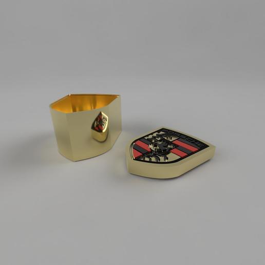 porsche logo + boîte de rangement art la le stockage 3D print model - Mito3D